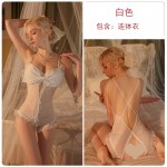 Guiruo Pure Desire Wind Perspective Mesh Bodysuit Open Crotch Sweet Bow Tie Hot Women's Fun Set 2723