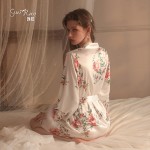 Guiruo Brand Sexy Temptation Pajamas Printed Sweet Beauty Comfortable and Breathable Lace up Outer Robe Home Set 19279