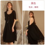 Guiruo Brand Spring and Summer Sexy Mesh Private Room Solid Color Padded Pajamas Outer Robe Women's Home Furnishing Set 1727