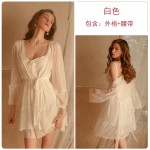 Qiruo Brand Autumn and Winter Sexy Mesh Perspective Chest Cushion Suspender Sleeping Dress Lace up Nightgown Women's Home Furnishing Set 1256