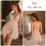 Guiruo Fun Underwear New Sexy Split Mesh Suspender Sleeping Dress Deep V Perspective Temptation Uniform Set 2073