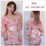 Guiruo Fun Underwear Sexy Printed Chiffon Tie Waistband Japanese Kimono Role Playing Uniform Set 631