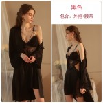 Guiruo Sexy Pajamas Solid Color Backless Temptation Chest Cushion Steel Ring Suspender Sleeping Dress Outer Robe Comfortable Home Set 2044