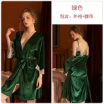 Guiruo Brand Sweet Lace Comfortable Nightwear Velvet Suspender Nightwear Outer Robe Solid Color Women's Home Fur Set 588