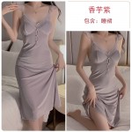 Guiruo Sexy Deep V Lace Perspective Sweet Flying Sleeves with Breast Pads Female Velvet Slim Fit Home Sleeping Dress 3863