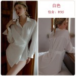 Guiruo Brand Simple Solid Color Long Sleeve Pure Desire Shirt Comfortable Irregular Lace up Pajama Home Set J3549