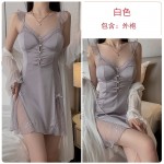 Guiruo Lingerie, Satin Lace and Chest Cushion, Sweet Flying Sleeves, Suspended Sleeping Dress, Simple Outer Robe Home Set J3179