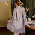 Ruo Ruo Spring and Summer Wrinkles Show Slim Weight with Chest Pads Gathered Ice Silk Comfortable Sling Sleeping Dress Outer Robe Home Suit Set 3156