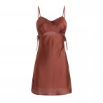 Guiruo Sexy Satin Face Chest Pleated and Folded to Show Large and Slim Fit, Open Back Suspended Sleeping Dress Outer Robe Set 1517