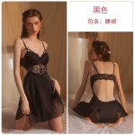 Guiruo Sexy Lace Steel Ring Gathering and Chest Cushion Pajama Outer Robe Open Back Suspended Sleeping Dress Home Suit Set 2668