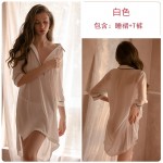 Guiruo brand sexy deep V chiffon perspective cardigan private room pajamas boyfriend shirt pajamas home suit 683