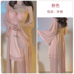 Guiruo Sexy Pure Desire Style Small Chest Gathering with Chest Cushion Steel Ring Hanging Strap Sleeping Dress Outer Robe Women's Homewear Set 2679