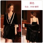 Guiruo Brand Spring and Summer New European and American Pajamas Women's Sexy Deep V Lace Embroidery Lace up Pajamas Home Furnishings 1064