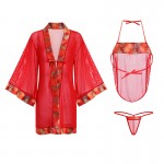 Guiruo Fun Lingerie Sexy Mesh Perspective Belly Pocket Outer Robe Antique Hanfu Ancient Costume Temptation Uniform Set 757