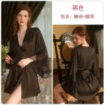 Guiruo Brand's New Spring/Summer Simulated Silk Cuff Splicing Lace Lace up Nightgown Bathrobe Home Furnishing 1001