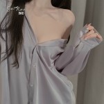 Guiruo Sexy Solid Color Pure Desire Temptation Pajamas Boyfriend Style Loose Shirt Large Comfortable Home Suit Set 1902