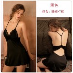 Guiruo Brand Fun Underwear Sexy Deep V Imitation Splice Lace Backless Temptation Sleeping Dress Set 700