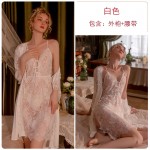 Guiruo Sexy Lace Side Slits Deep V Suspended Sleeping Dress Comfortable Outer Robe Large Women's Home Furnishing Set 311