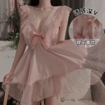 Ruo Ruo Sweet Casual Pajamas Open Back Temptation Wave Dot Mesh Sling Sleepwear Women's Cute Home Furnishing Set 730