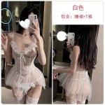 Guiruo Fun Underwear Sexy Solid Color Waist Pulling Pure Desire Pajama Mesh Perspective Temptation Sling Pajama Dress Set 1721