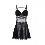 Guiruo Fun Lingerie Sexy Chest Cushion Steel Ring Gathering Pajama Mesh Open Back Suspender Pajama Dress Uniform Set 1925