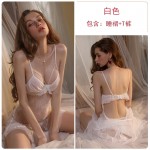 Guiruo Sexy Deep V Temptation Pajamas Sweet Lace Hot Strap Sleeping Dress Lace up Outer Robe Women's Home Fury Set