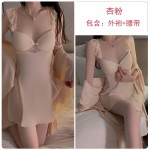 Guiruo Satin Combination Yarn Perspective Lace and Chest Cushion Steel Ring Gathering Flying Sleeves Nightwear Outer Robe Home Set P3119