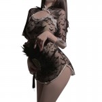 Guiruo Classical Standing Neck Plate Buckle Hot Hollow Mesh Perspective Sexy Split Pure Desire Qipao Uniform Set 3567