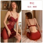 Guiruo Sexy Pajamas Solid Color Backless Temptation Chest Cushion Steel Ring Suspender Sleeping Dress Outer Robe Comfortable Home Set 2044