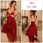 Rose like Spring and Summer Pure Desire Mesh Perspective Attractive Long Ice Silk Comfortable Sleeping Dress Women's Home Fury Set S2787