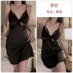 Guiruo Satin Face with Chest Pad Splice Lace Hot Backless Cross Strap Temptation Sleeping Dress Outrobe Set J2708