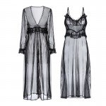 Guiruo Fun Lingerie Sexy Mesh Perspective Attractive Sweet Strap Long Dress Outer Robe Women's Home Suit Set 2132