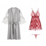 Guiruo Long Lace up Pajamas Transparent Suspended Nightgown Pajama Robe Bathrobe Bridal Morning Robe Women's Home Furnishing Set 311