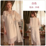 Guiruo brand sexy pajamas V-neck breathable private room short sleeved short skirt outer robe palace style home suit 2445