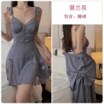 Guiruo Brand Silk Smooth Satin Combination Yarn Perspective Lace and Chest Cushion Sexy Open Back Sleeping Dress Outrobe Set J3179