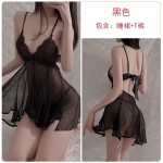 Guiruo Fun Lingerie Sexy Deep V Sexy Mesh Perspective Fluffy Skirt Women's Sweet Sling Sleeping Dress Set 1583