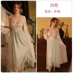 Guiruo Sexy Deep V Satin Perspective Lace and Chest Cushion Open Back Suspended Sleeping Dress Outer Robe Home Suit Set J3343