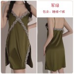 Guiruo Spring/Summer Thin Solid Color Strap Sexy Deep V Nightwear Home Furnished Lace Split Pajama Set Sent 199