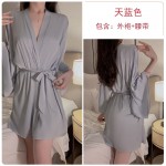 Guiruo Sexy Lace Pajamas with Chest Pads Gathered Open Back Large Suspended Sleeping Dress Outer Robe Home Suit Set 1690