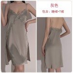 Guiruo Spring/Summer Thin Solid Color Strap Sexy Deep V Nightwear Home Furnished Lace Split Pajama Set Sent 199