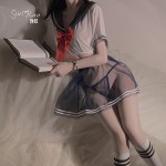 Guiruo Fun Lingerie Sexy Navy Neck Bow Decoration Mesh Perspective Attractive Student Uniform Set 3668