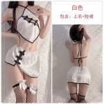 Guiruo Fun Underwear Sexy Jacquard Hot Hollow Temptation Hanging Neck Cheongsam Three Point Bed Uniform Set 1603