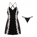 Guiruo Brand Fun Underwear Sexy Velvet Deep V Embroidery Lace Cross Back Suspended Sleeping Dress Set 1086