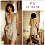 Guiruo Fun Underwear Deep V Sexy Mesh Perspective Attractive Lace Thin Split Sleeping Dress Home Fury Women's 725