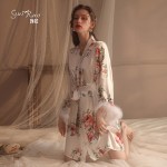 Guiruo Brand Sexy Temptation Pajamas Printed Sweet Beauty Comfortable and Breathable Lace up Outer Robe Home Set 19279