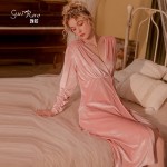 Guiruo Brand Velvet Sexy Velvet Pleated Comfortable Outwear Robe Women's Warm Home Suit Set J2855