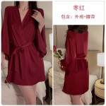 Guiruo Sexy Plus Chest Pads Gather Large Size Pajamas Ice Silk Sling Pajama Dresses Simple Outer Robe Home Suit Set 1690