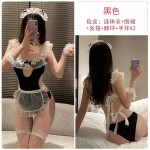 Guiruo Fun Underwear Sexy One Piece Open Crotch Light and Thin Perspective Apron Sweet Maid Mesh Uniform Set 2996