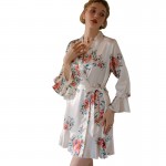 Guiruo Summer New Sexy and Comfortable Print Ice Silk Three Point Lace Up Outer Robe Women's Home Suit Set 19159