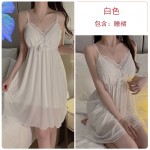 Guiruo Sexy Deep V with Chest Cushion Mesh Lace Pure Desire Backless Sleeping Dress Outer Robe Women's Home Suit Set 2241